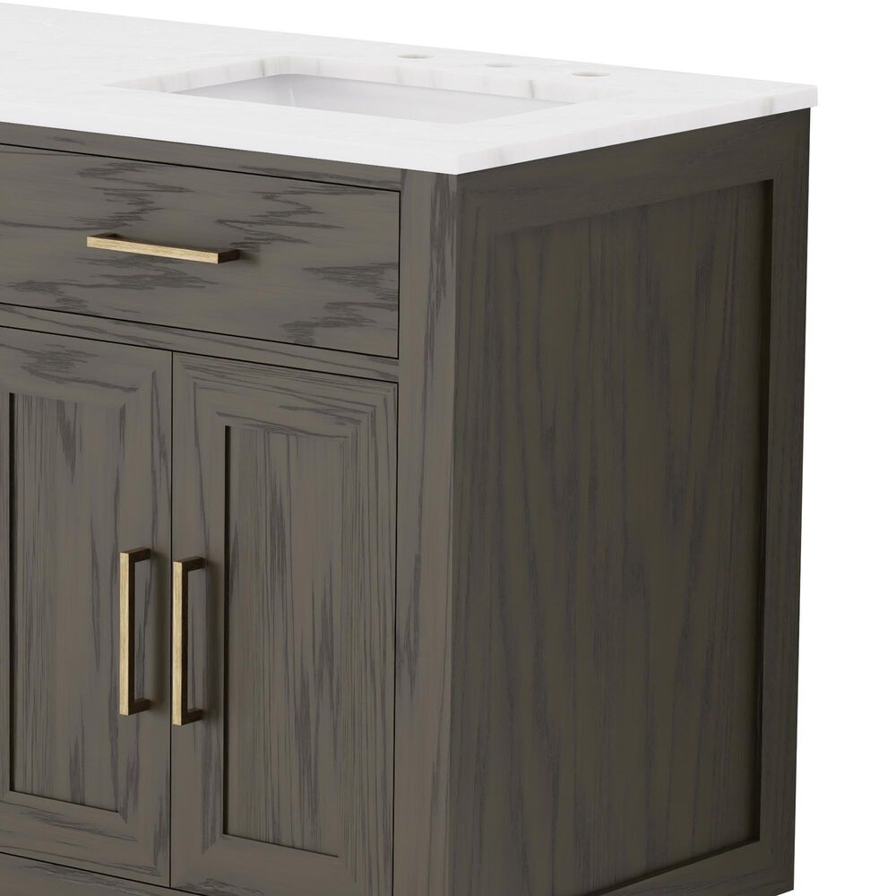 Lexora Home Abbey 60" Double Bathroom Vanity in Brown Oak with 2 cm White Carrara Marble Top and Rectangular Sinks, , large
