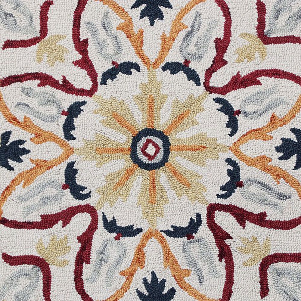 L&amp;R Resources Sinuous Electric Floral Medallion 6&#39; Round Red, Yellow, Cream and Navy Area Rug, , large