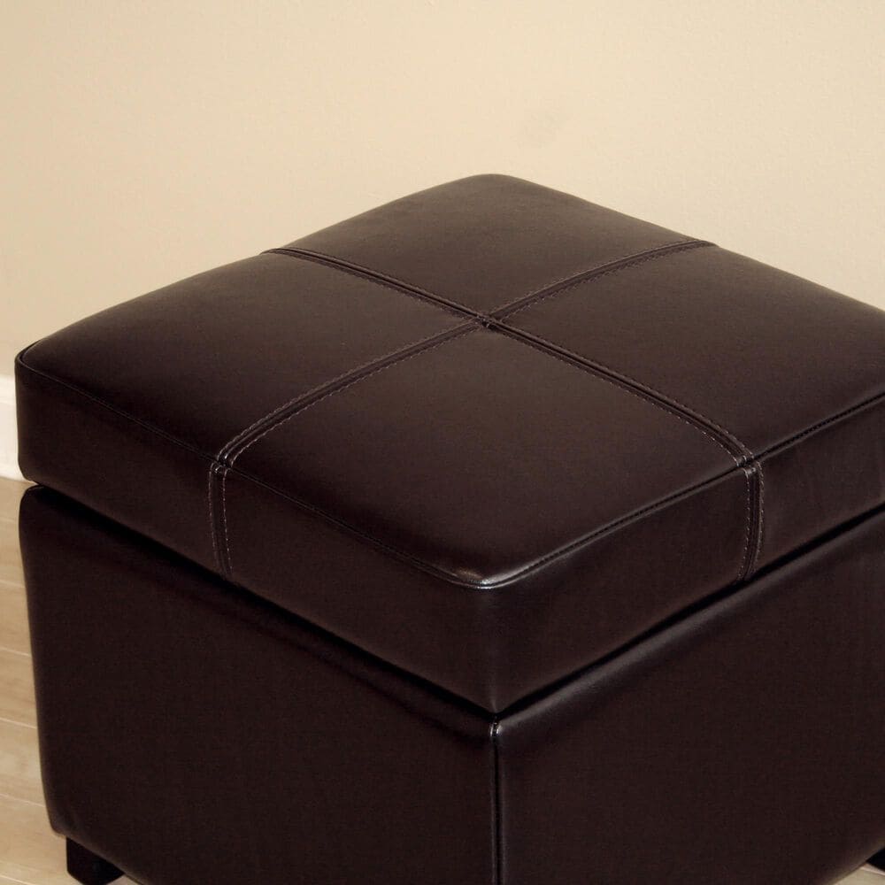 Baxton Studio Leather Cube Storage Ottoman in Dark Brown, , large