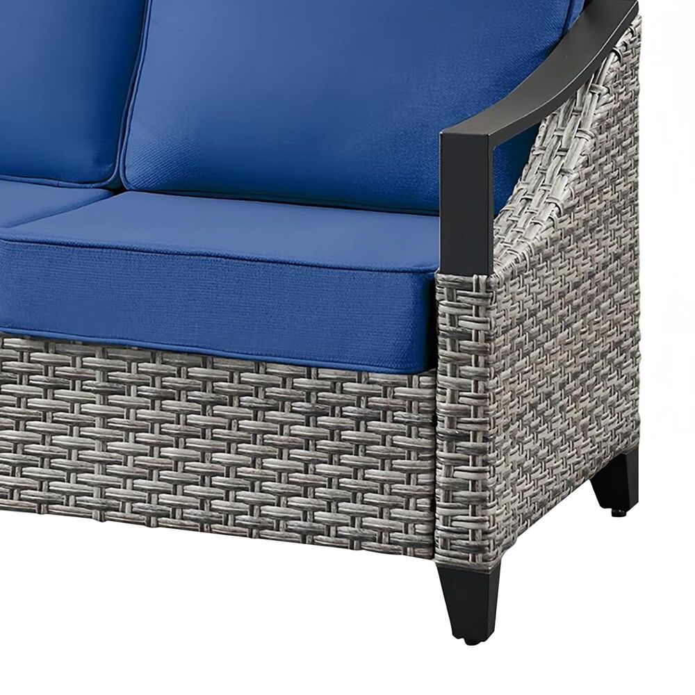 Sunwell Garden 32"H 3-Seater Outdoor Sofa with Curved Navy Cushions in Gray, , large