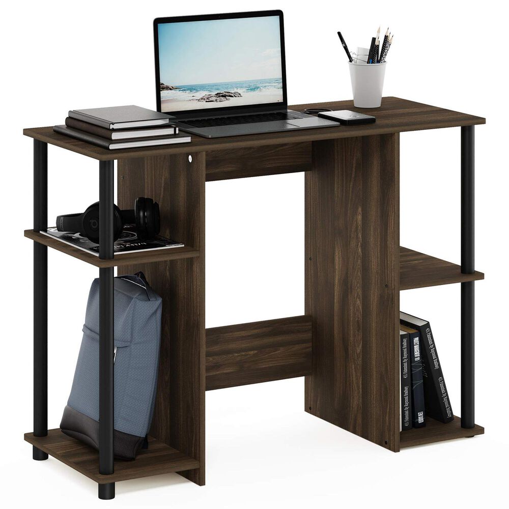 HOMLUX 38" Computer Desk with Dual Open Side Shelves in Columbia Walnut and Black, , large