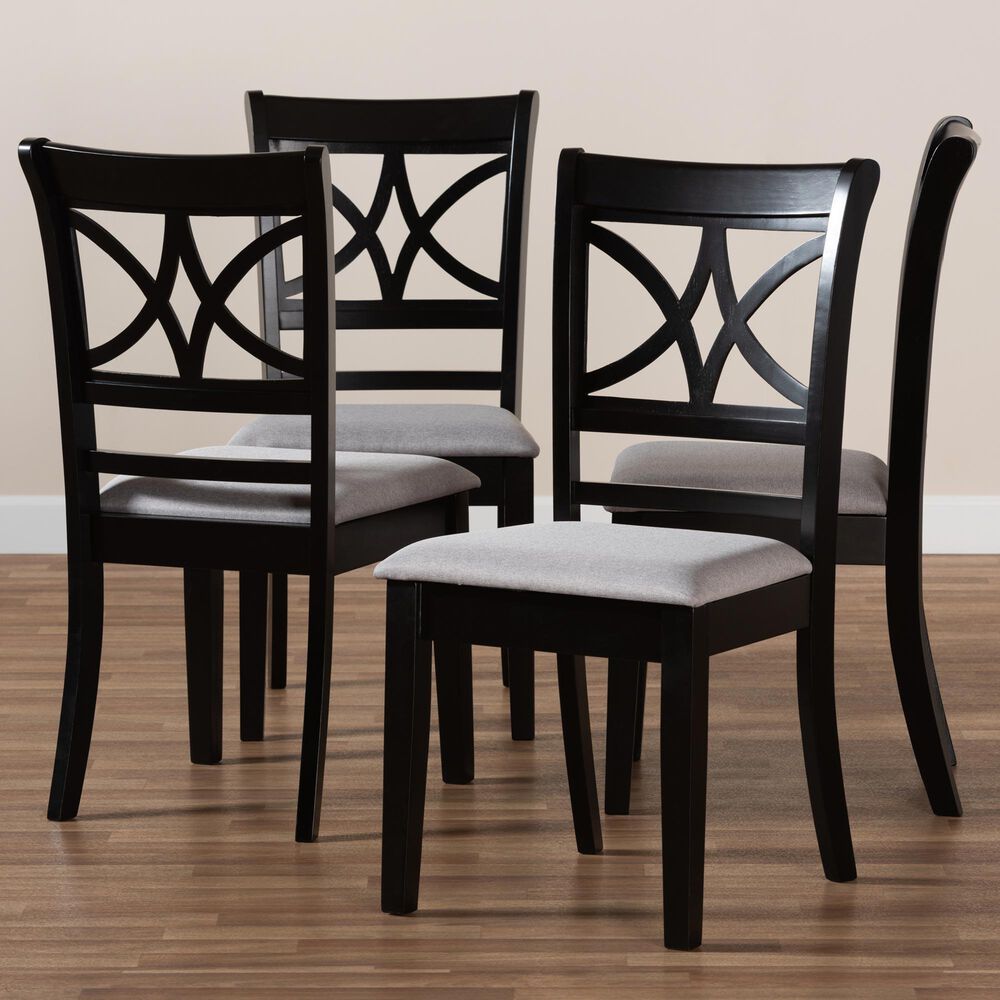 Baxton Studio Clarke Side Chair with Grey Cushion in Espresso Brown (Set of 4), , large