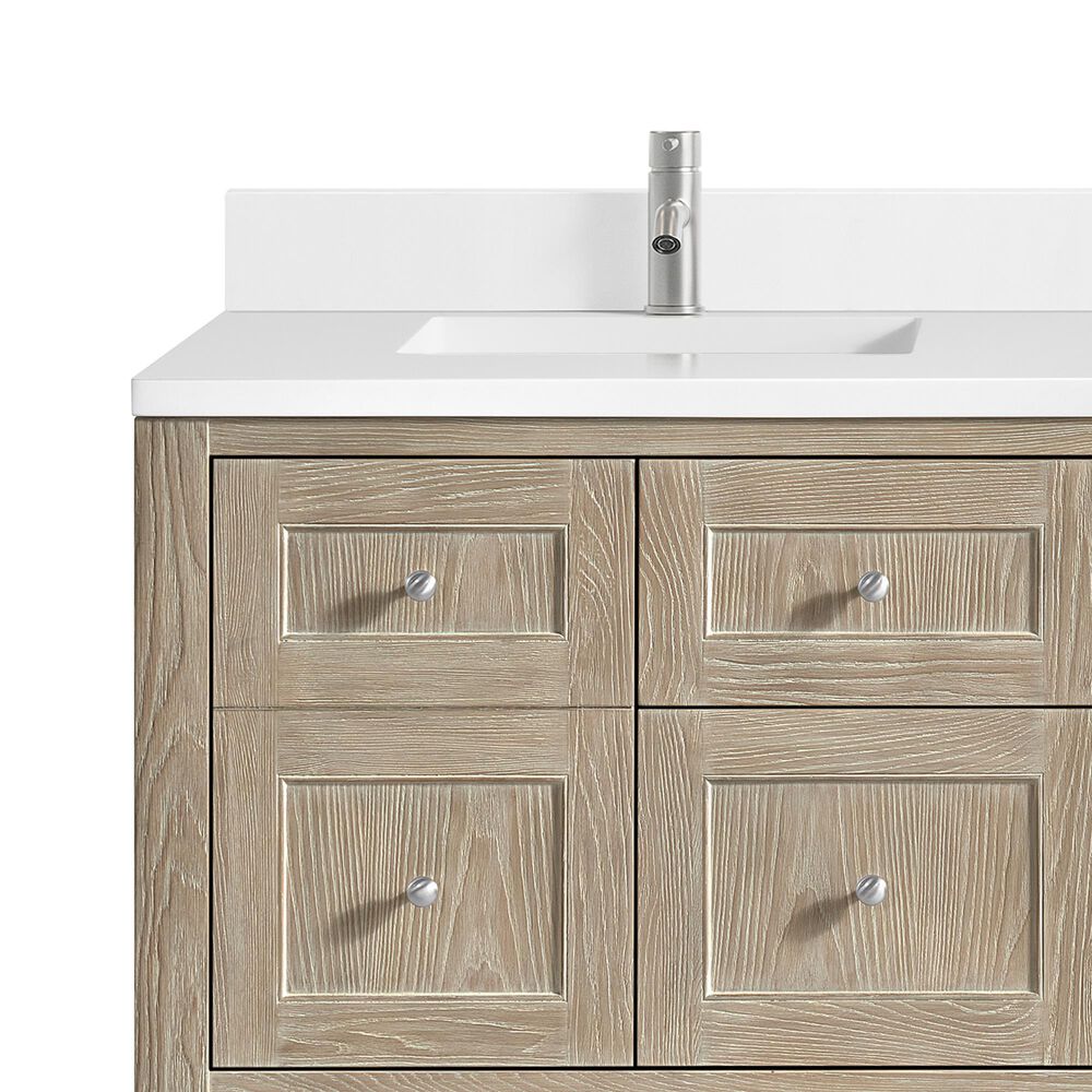 James Martin Vanities Breckenridge 60&quot; Double Bathroom Vanity in Whitewashed Oak with Single Hole 3 cm White Zeus Quartz Top and Rectangular Sinks, , large