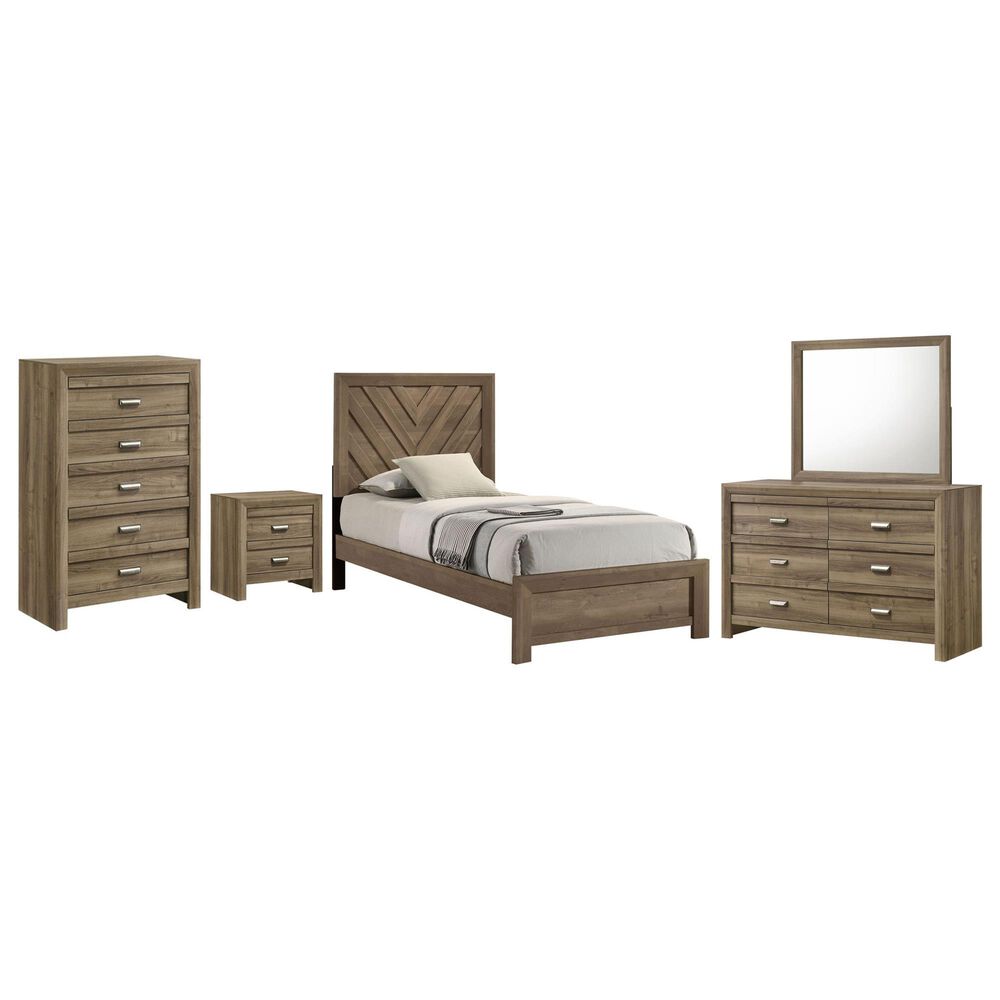Crown Mark Valor 5-Piece Twin Bedroom Set in Light Brown, , large
