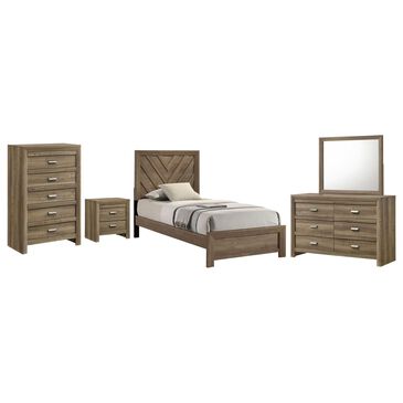 Crown Mark Valor 5-Piece Twin Bedroom Set in Light Brown, , large
