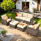 HOMLUX 5-Piece Patio Conversation Set with Brown Wicker in Beige, , large