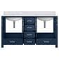 Lexora Home Jacques 60" Double Bathroom Vanity in Navy Blue with 2 cm White Carrara Marble Top and Rectangular Sinks, , large