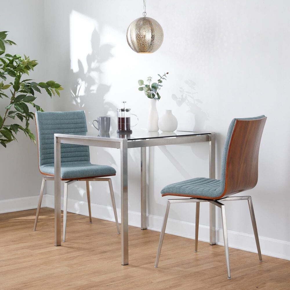 Lumisource Mason Contemporary Dining/accent Chair with Swivel in Stainless Steel, Walnut Wood, and Green Fabric - Set of 2, , large