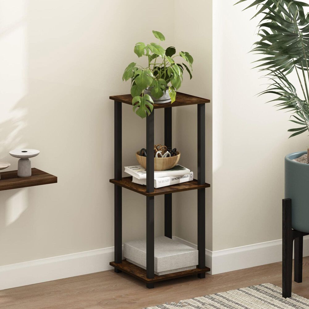 HOMLUX 2-Tier End Table in Amber Pine and Black (Set of 2), , large
