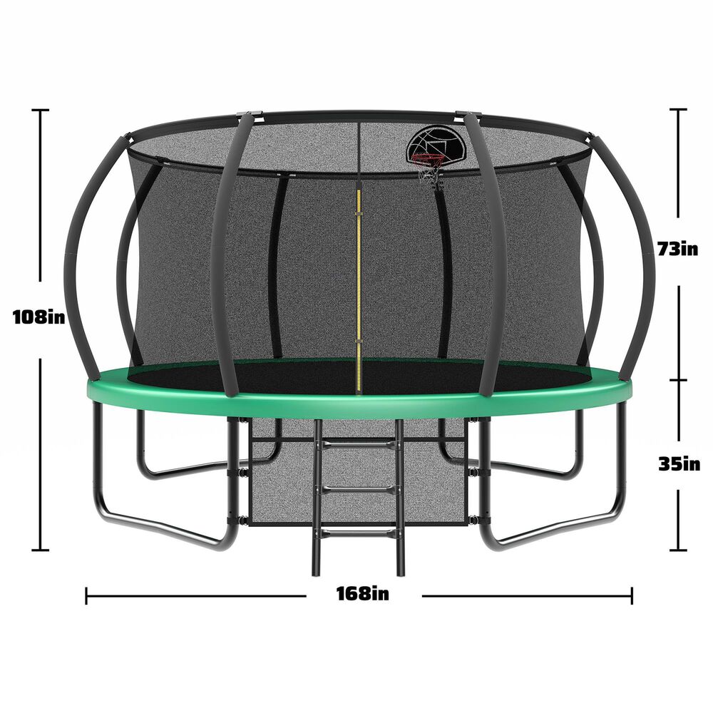 HOMLUX 14' Outdoor Trampoline in Green, , large