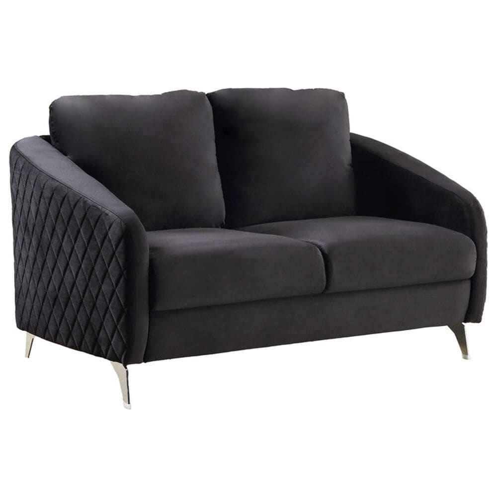 HOMLUX 55" Stationary Modern Loveseat with Diamond Stitching in Black Velvet, , large