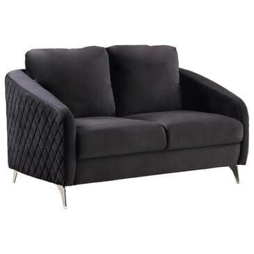 HOMLUX 55" Stationary Modern Loveseat with Diamond Stitching in Black Velvet, , large