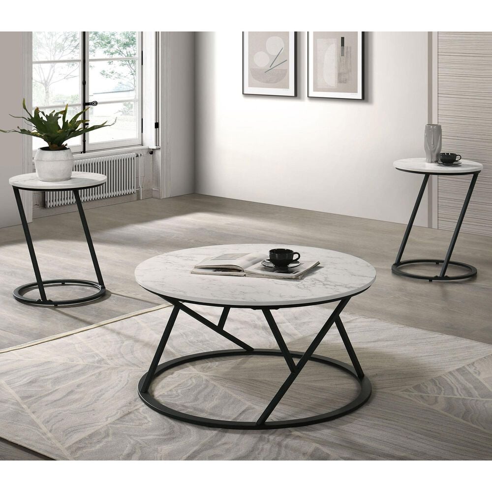 Furniture of America Verat 3-Piece Table Set in White and Black, , large