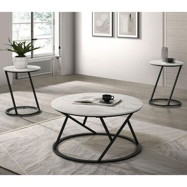 Furniture of America Verat 3-Piece Table Set in White and Black, , large