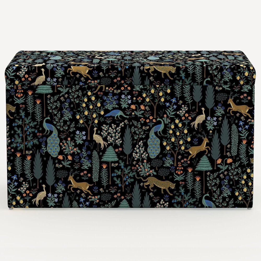 Rifle Paper Co Crafted by Cloth &amp; Company Willie Storage Bench in Menagerie Black, , large