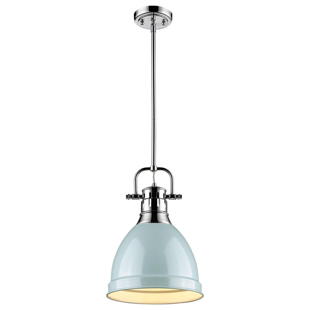 Golden Lighting Duncan 1-Light Small Pendant with Rod and Seafoam Shade in Chrome, , large