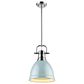 Golden Lighting Duncan 1-Light Small Pendant with Rod and Seafoam Shade in Chrome, , large