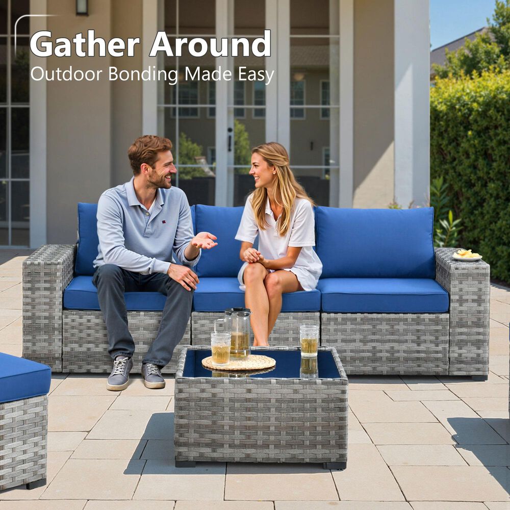 HOMLUX 12-Piece Modern Outdoor Sectional Furniture Set in Navy Blue, , large