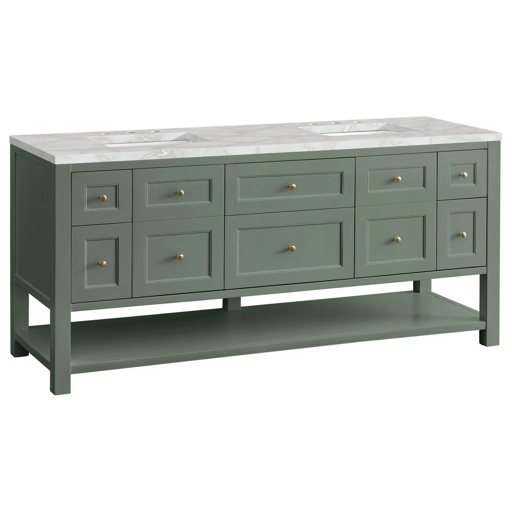 James Martin Vanities Breckenridge 72" Double Bathroom Vanity in Smokey Celadon with 3 cm Victorian Silver Quartz Top and Rectangular Sinks, , large