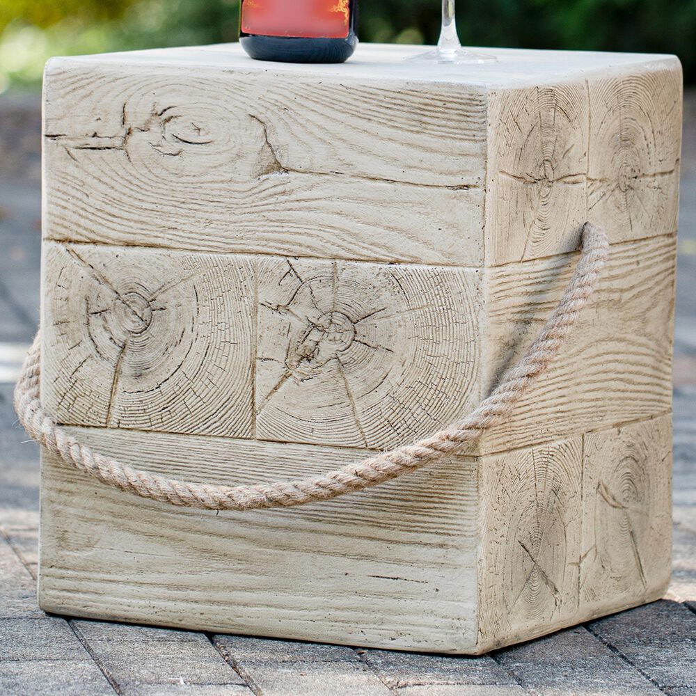 Hearth and Haven Outdoor Square Side Table with Simulated Braided Cord in Wood Brown, , large