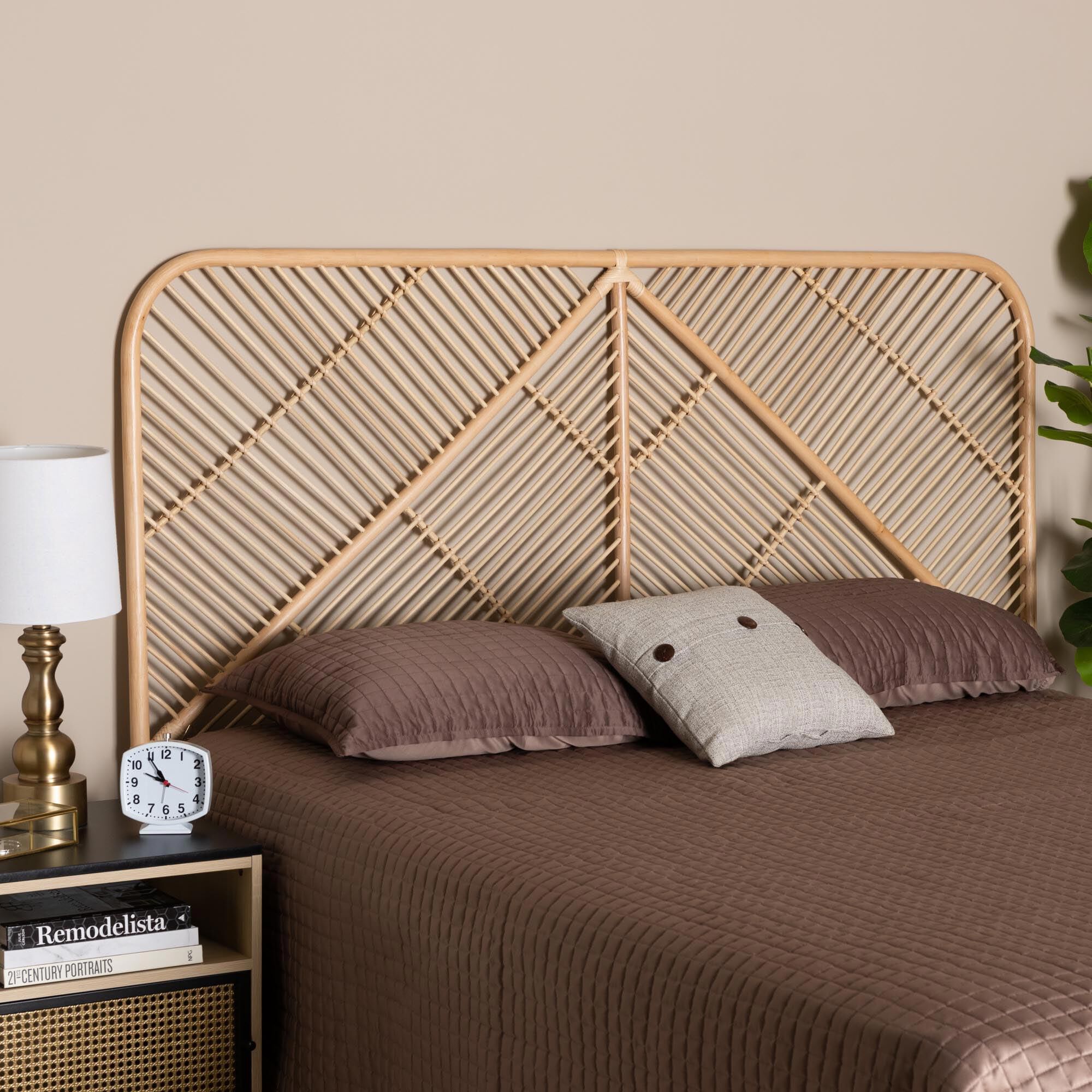 Baxton Studio Walid Rattan Queen Standalone Headboard in Natural Brown