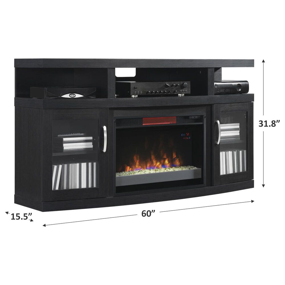 at HOME Cantilever 60&quot; TV Stand with Fireplace Insert in Black, , large