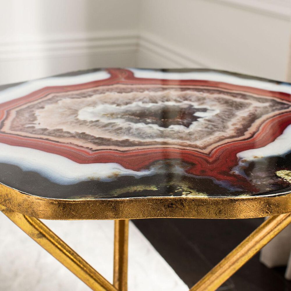 Safavieh Celeste Faux Agate Side Table in Maroon and Gold, , large
