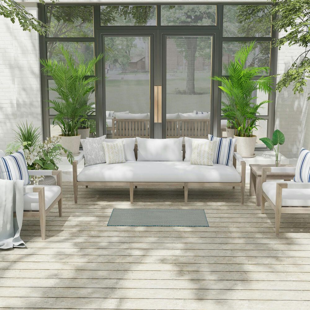 Nourison Courtyard Ivory and Aqua 2&#39; x 3&#39; Indoor/Outdoor Area Rug, , large