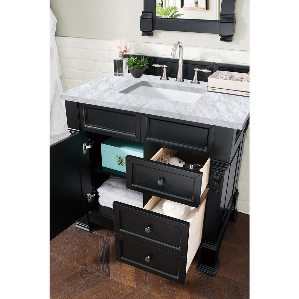 James Martin Brookfield 36&quot; Single Bathroom Vanity in Antique Black with 3 cm Carrara White Marble Top and Rectangle Sink, , large