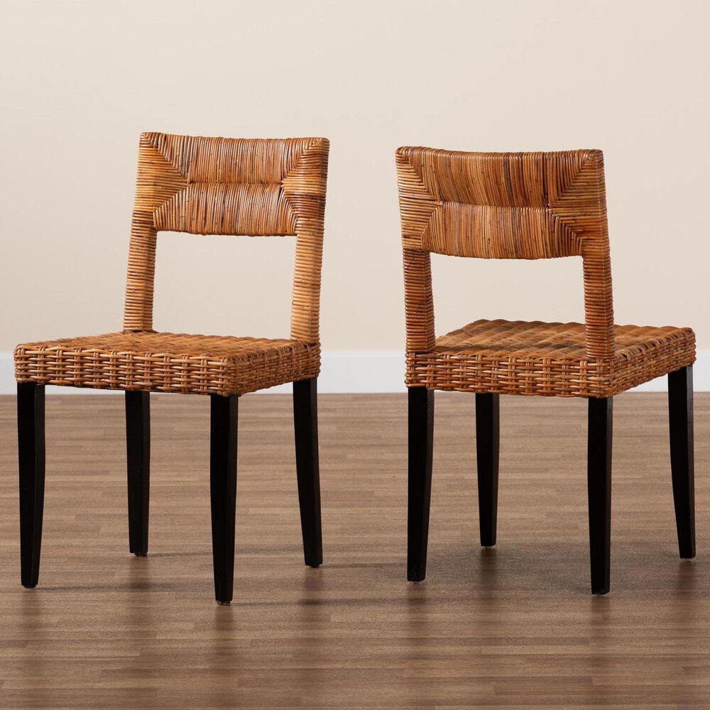 Baxton Studio Manrico Side Chair in Dark Brown and Natural (Set of 2), , large