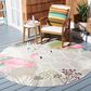 Safavieh Barbados Tropical Flamingo 6"6" Round Grey and Pink Indoor/Outdoor Area Rug, , large
