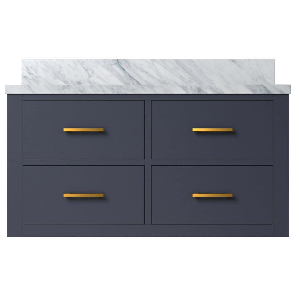 Lexora Home Castor 36&quot; Single Bathroom Vanity in Blue with 2 cm White Carrara Marble Top and Rectangular Sink, , large