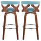 LumiSource Gardenia Swivel Fixed-Height Bar Stool with Teal Fabric Upholstery in Chrome and Walnut (Set of 2), , large