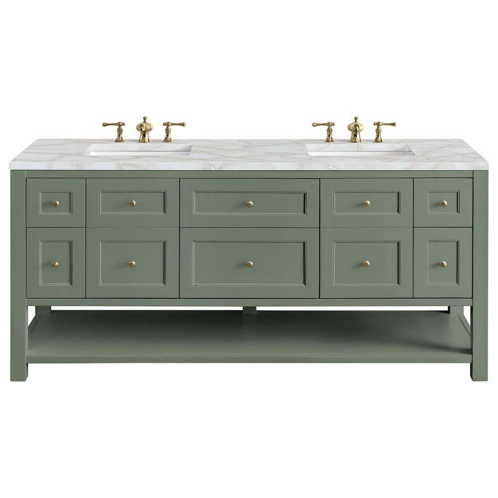 James Martin Vanities Breckenridge 72" Double Bathroom Vanity in Smokey Celadon with 3 cm Eternal Jasmine Pearl Silestone Top, Rectangular Sinks and FreePower Wireless Charger, , large
