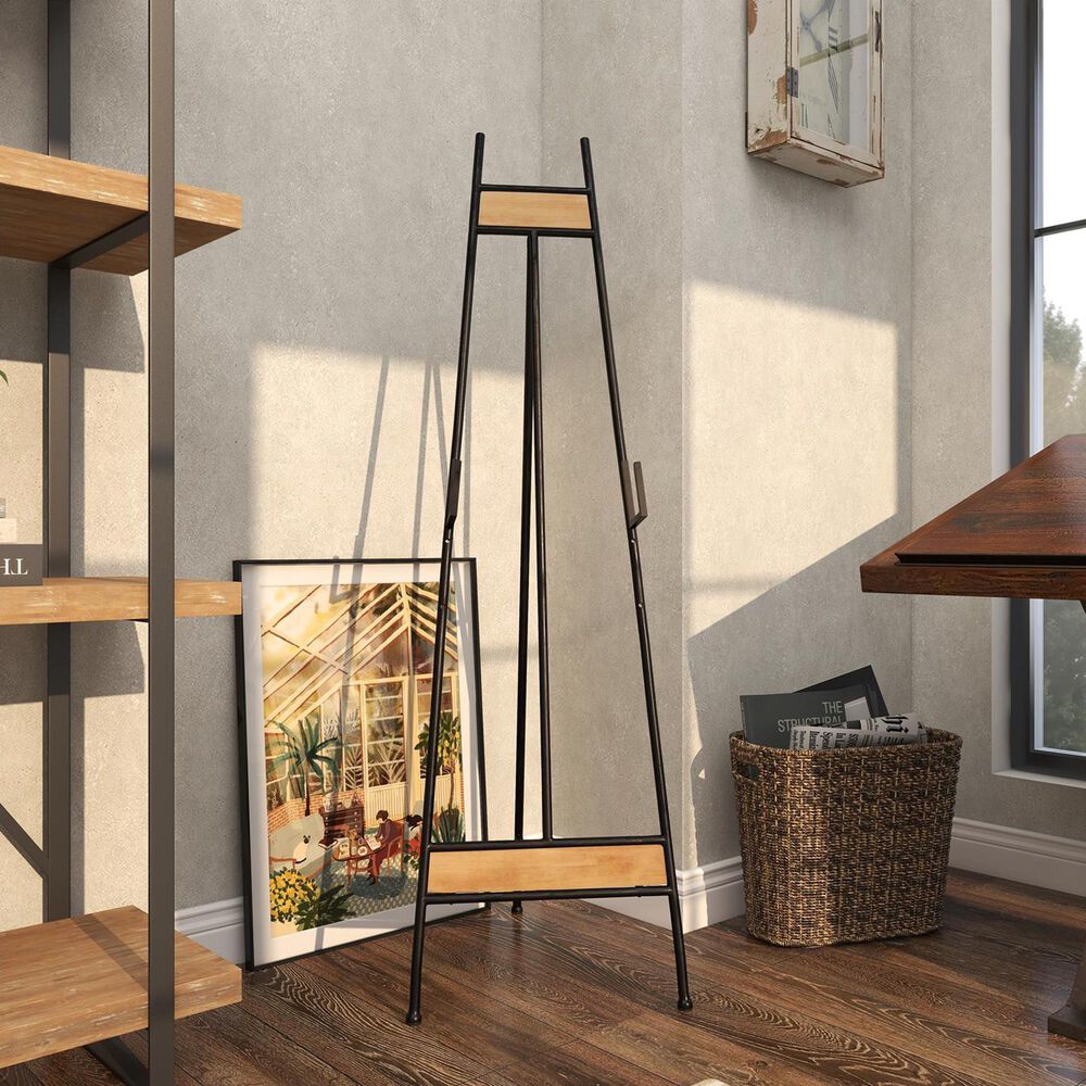 Maple and Jade 52&quot; Adjustable 3-Tier Display Easel in Matte Black and Brown, , large