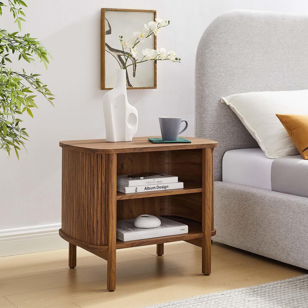 Modway Cadence Open 2 Shelves Nightstand in Walnut, , large