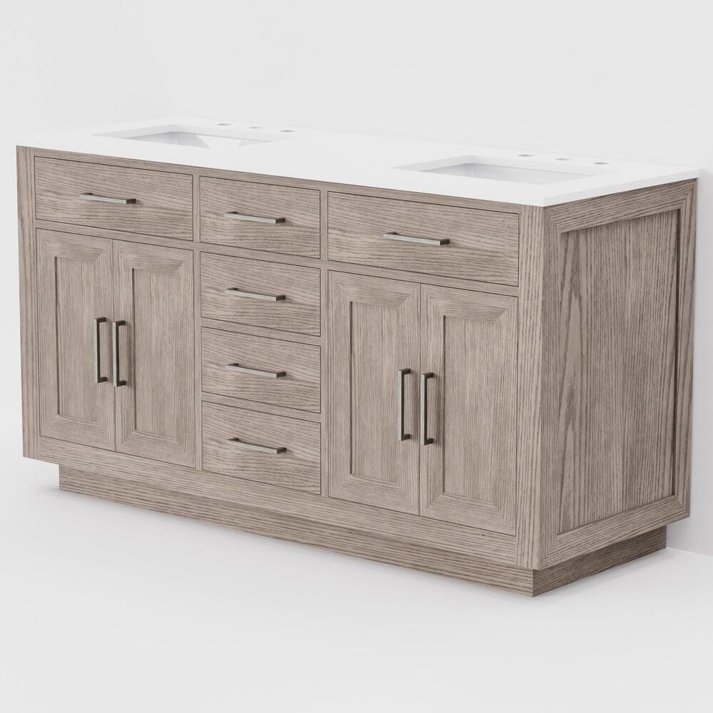 Lexora Home Abbey 60" Double Bathroom Vanity in Grey Oak with 2 cm White Quartz Top and Rectangular Sinks, , large
