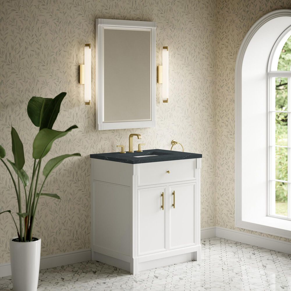 James Martin Bellshire 30" Single Bathroom Vanity in Bright White with 3 cm Charcoal Soapstone Silestone Top and Rectangular Sink, , large