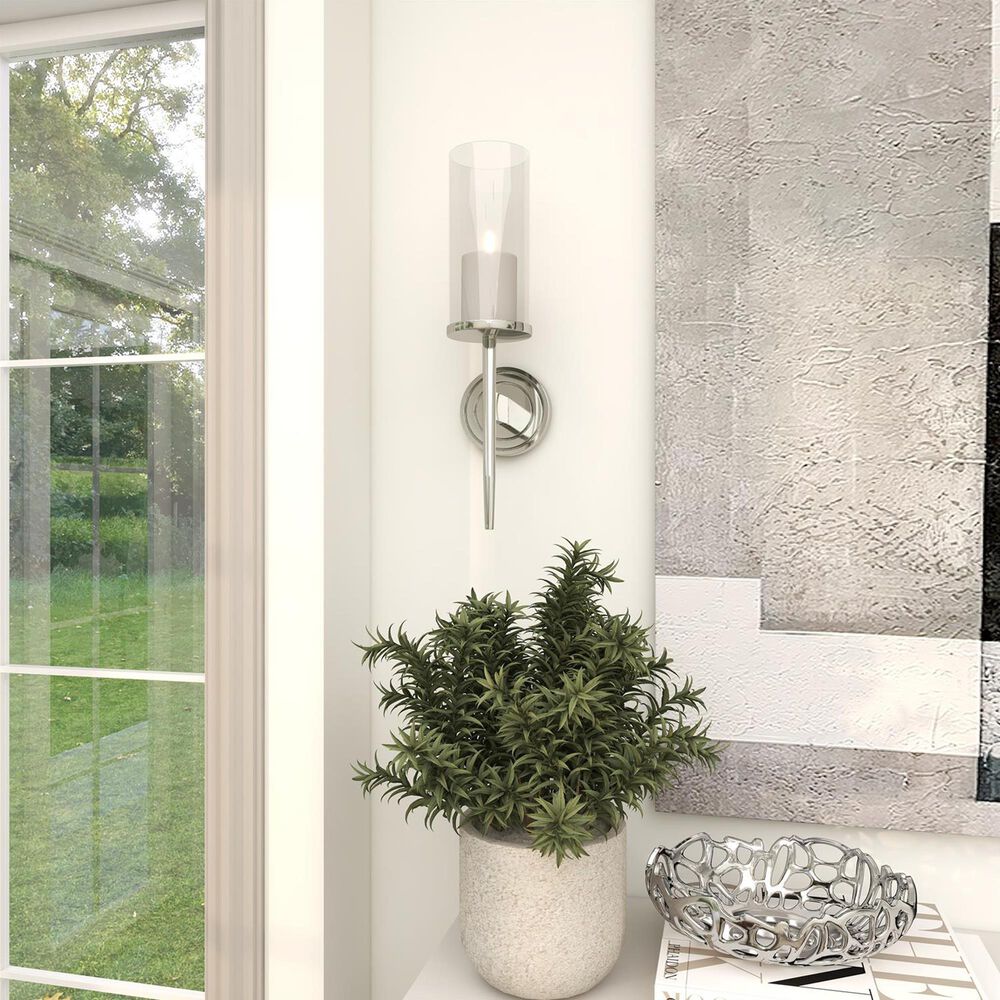 Maple and Jade 23&quot; Single Indoor/Outdoor Wall Mount Candle Holder in Polished Silver and Clear, , large