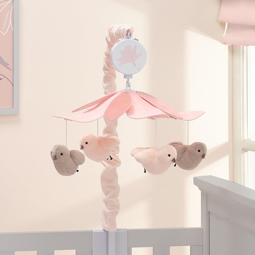 Lambs and Ivy Petals Musical Baby Crib Mobile in Pink and Gray, , large