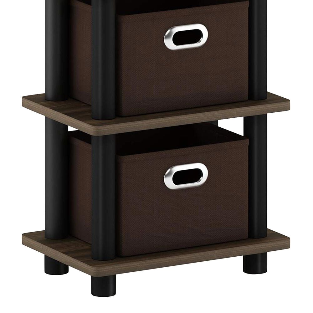HOMLUX 5-Tier Tall Corner Open Bookshelf with 4 Storage Bins in Columbia Walnut and Black, , large