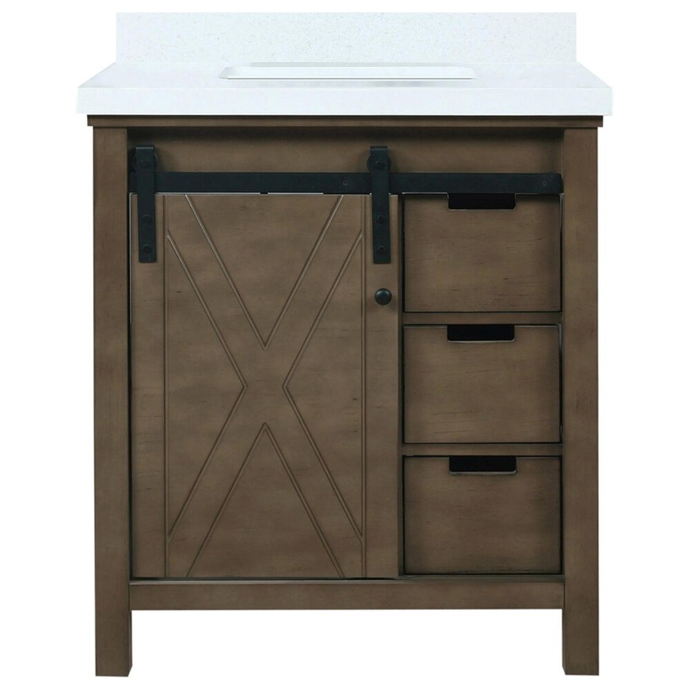 Lexora Home Marsyas 30&quot; Single Bathroom Vanity in Rustic Brown with 2 cm White Cultured Marble Top and Rectangular Sink, , large