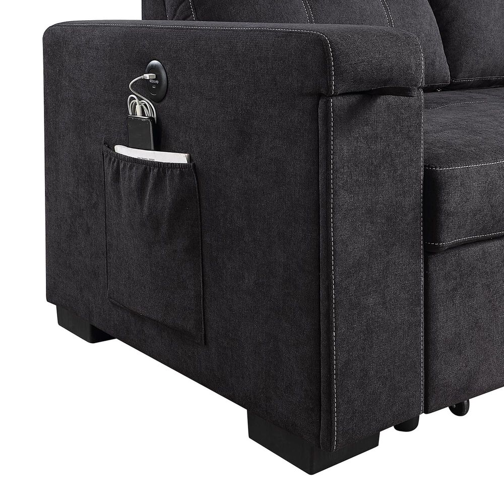 HOMLUX 95"W Reversible Sleeper Sectional Sofa with Storage Chaise, Cup Holders, USB, in Black, , large