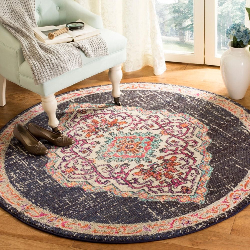 Safavieh Monaco MNC254Z 5&#39; Round Black and Blue Area Rug, , large