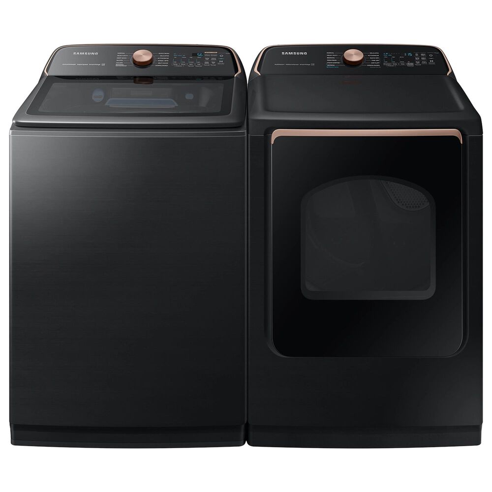 Samsung 5.5 Cu. Ft. Smart Top Load Impeller Washer and 7.4 Cu. Ft. Electric Dryer in Brushed Black, , large