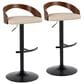 LumiSource Grotto Swivel Barstool with Cream Faux Leather Upholstery in Black and Walnut (Set of 2), , large