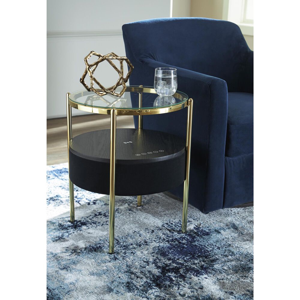 Ashley Nedman Accent End Table with Speaker in Black and Gold, , large
