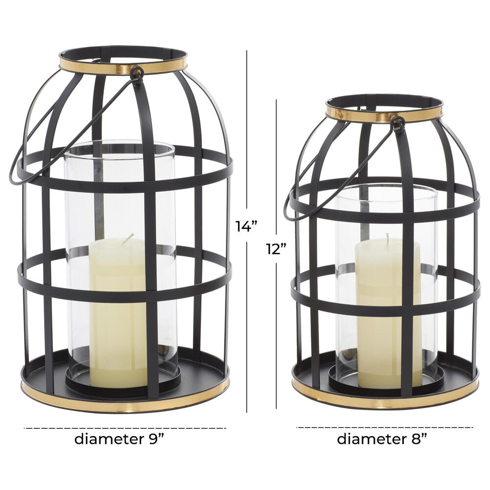 Maple and Jade Industrial Metal Lantern in Black and Gold &#40;Set of 2&#41;, , large