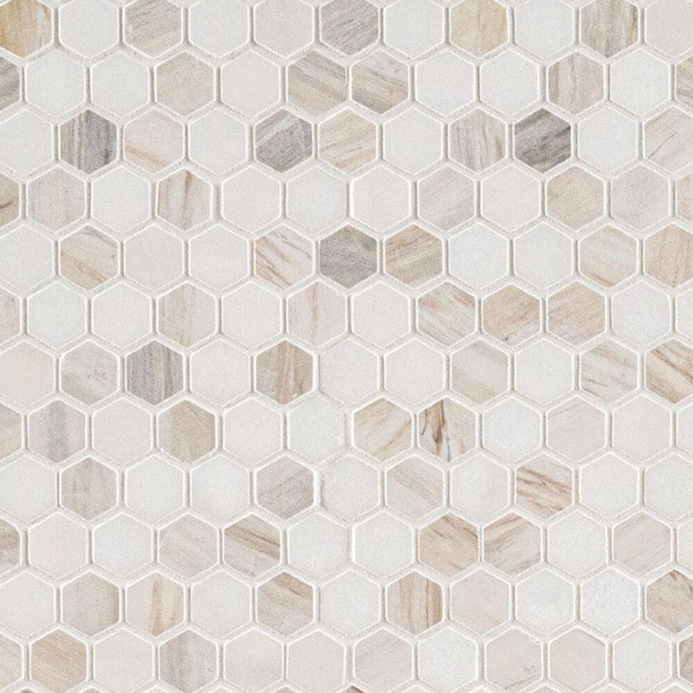 MS International Angora Tibi 1&quot; Hexagon on 12&quot; x 12&quot; Marble Mosaic Sheet, , large