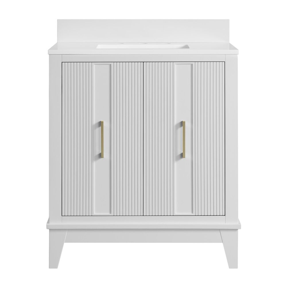 37B Fenwick 30" Single Bathroom Vanity in Bright White with Glossy White Composite Stone Top and Backsplash, , large